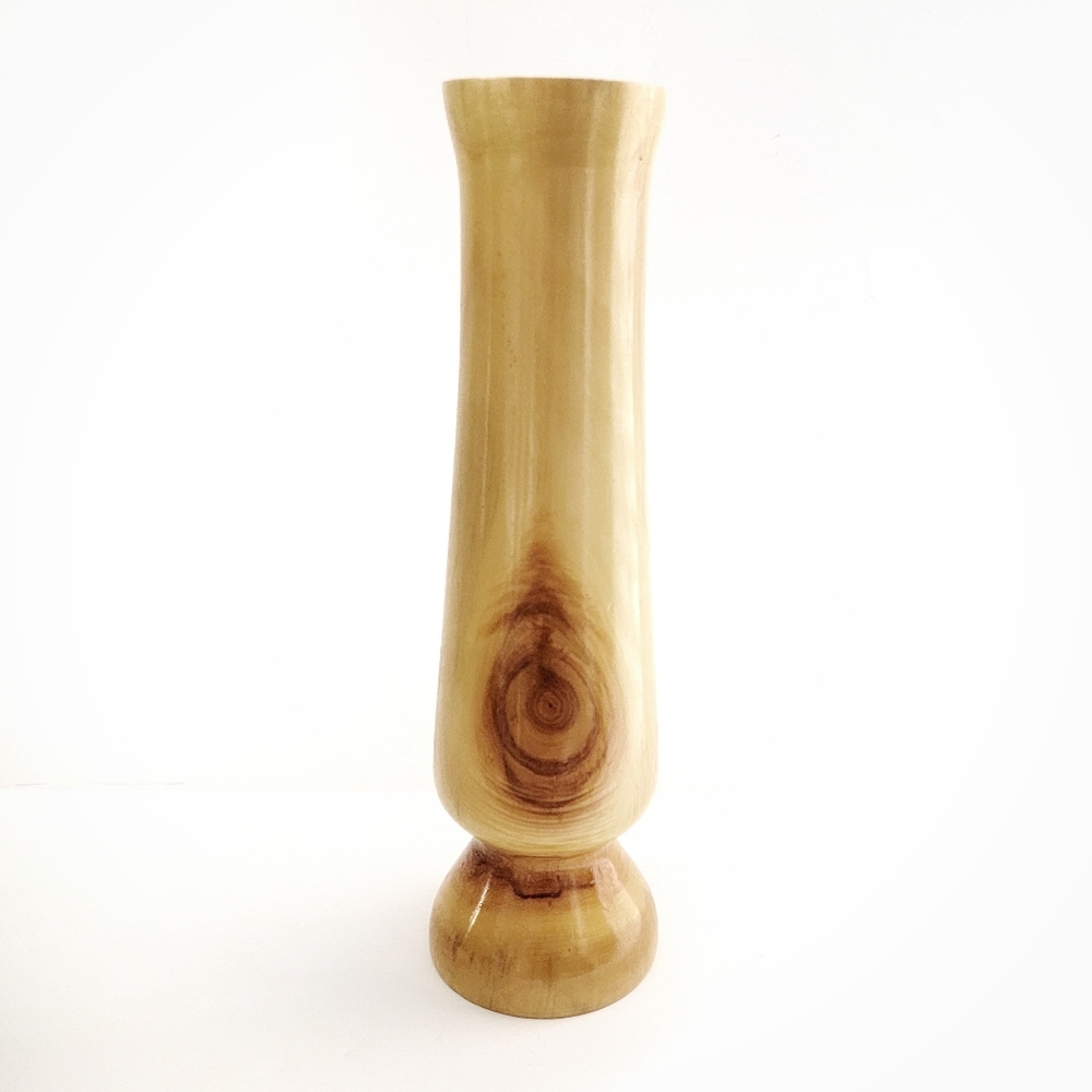 Wood turned Artist signed tall vase
